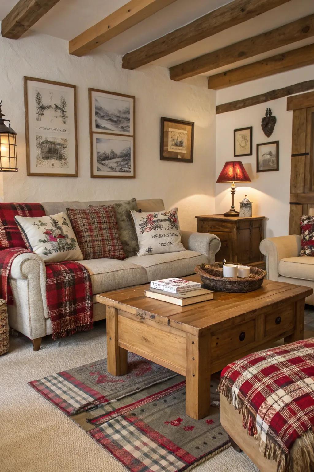 Checked motifs infuse a snug and classic sensation to countryside decor.
