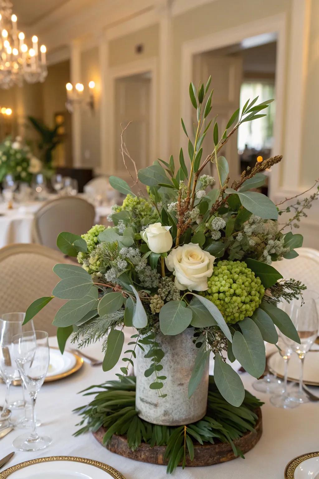 A vibrant medley of raw foliage and sage green that breathes vitality into your décor.