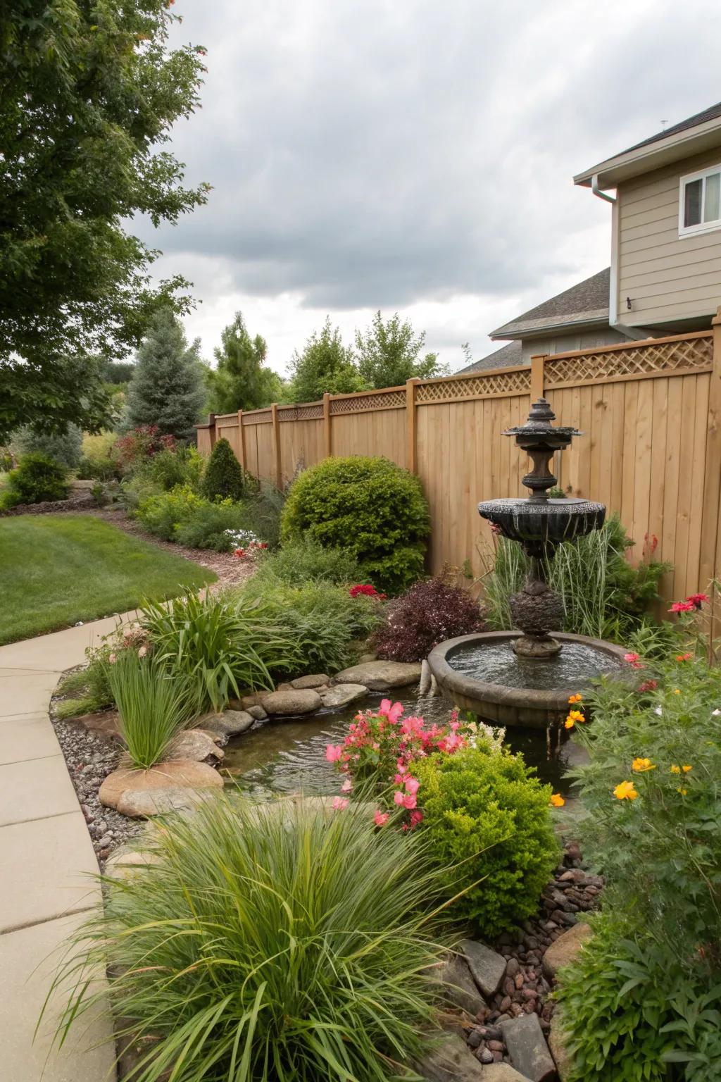 A water feature carries tranquility to your patio.
