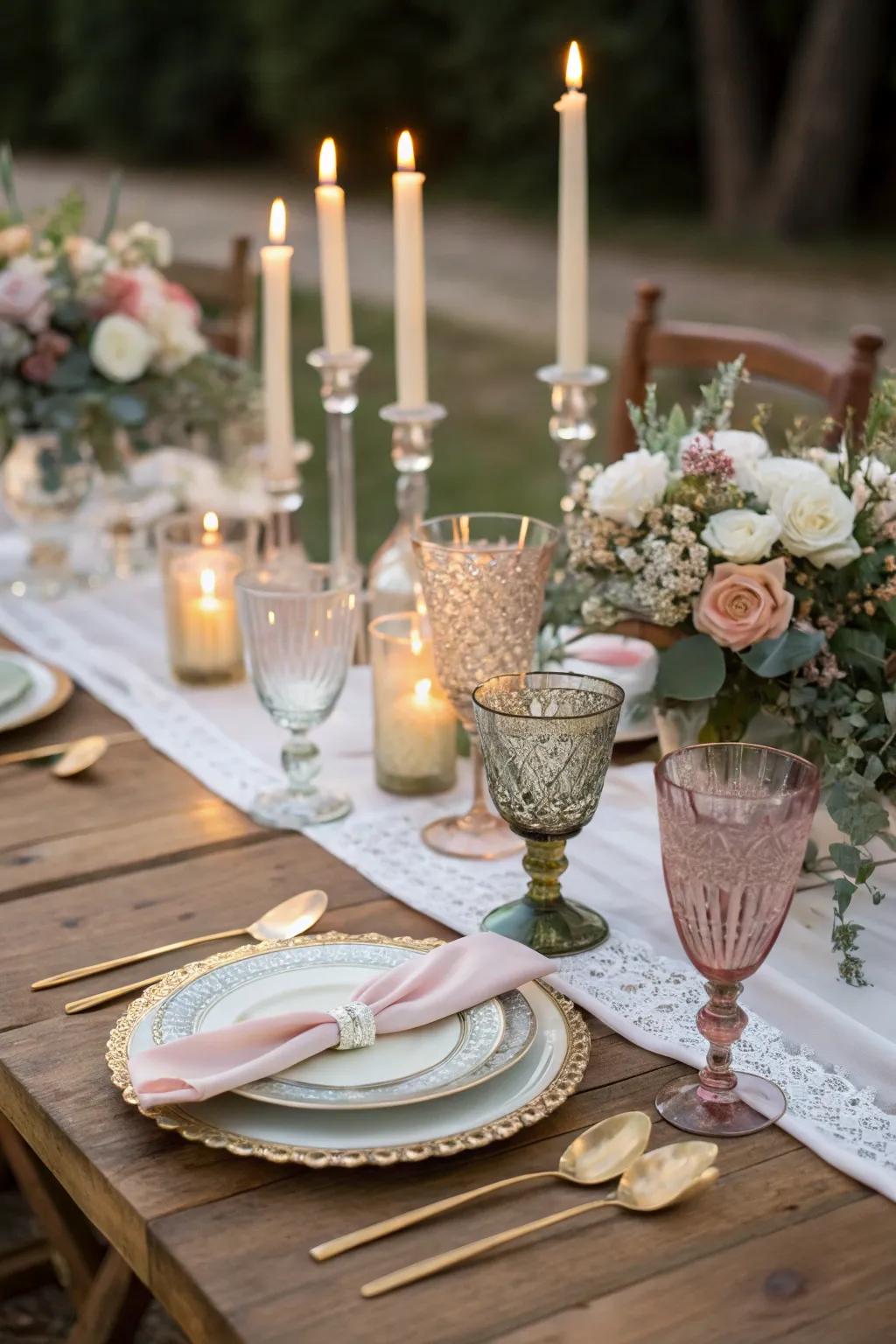 Vintage glassware brings unique flair to the table.