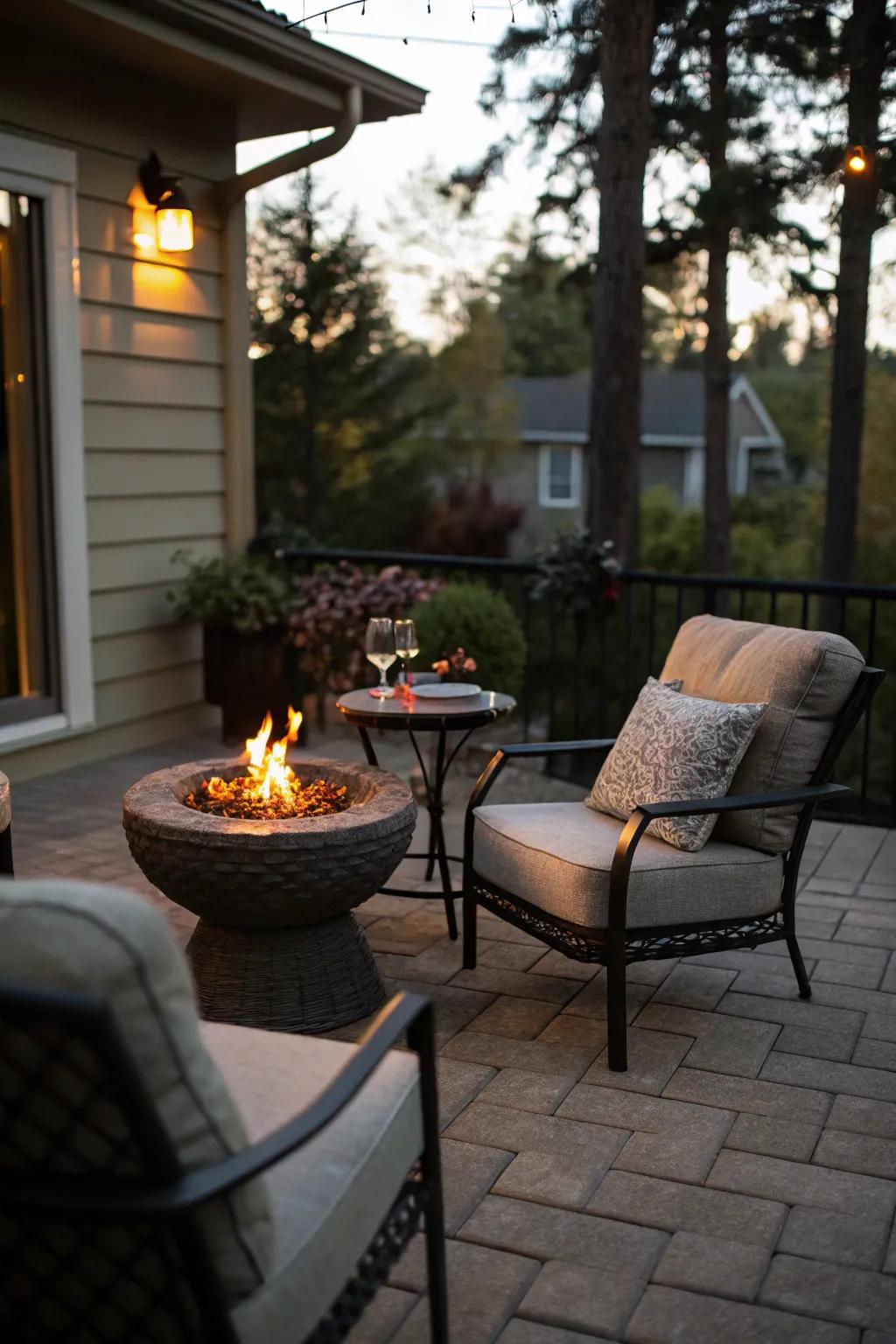 A compact patio design maximizes space while ensuring coziness and style.