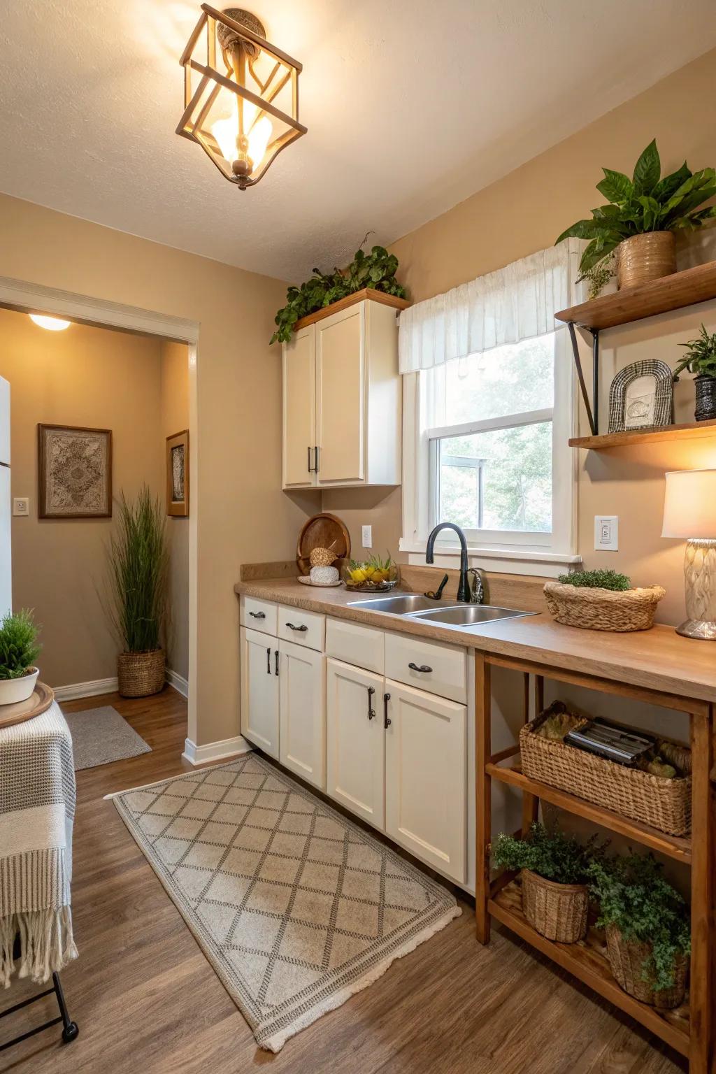 Warm neutrals create an inviting atmosphere.