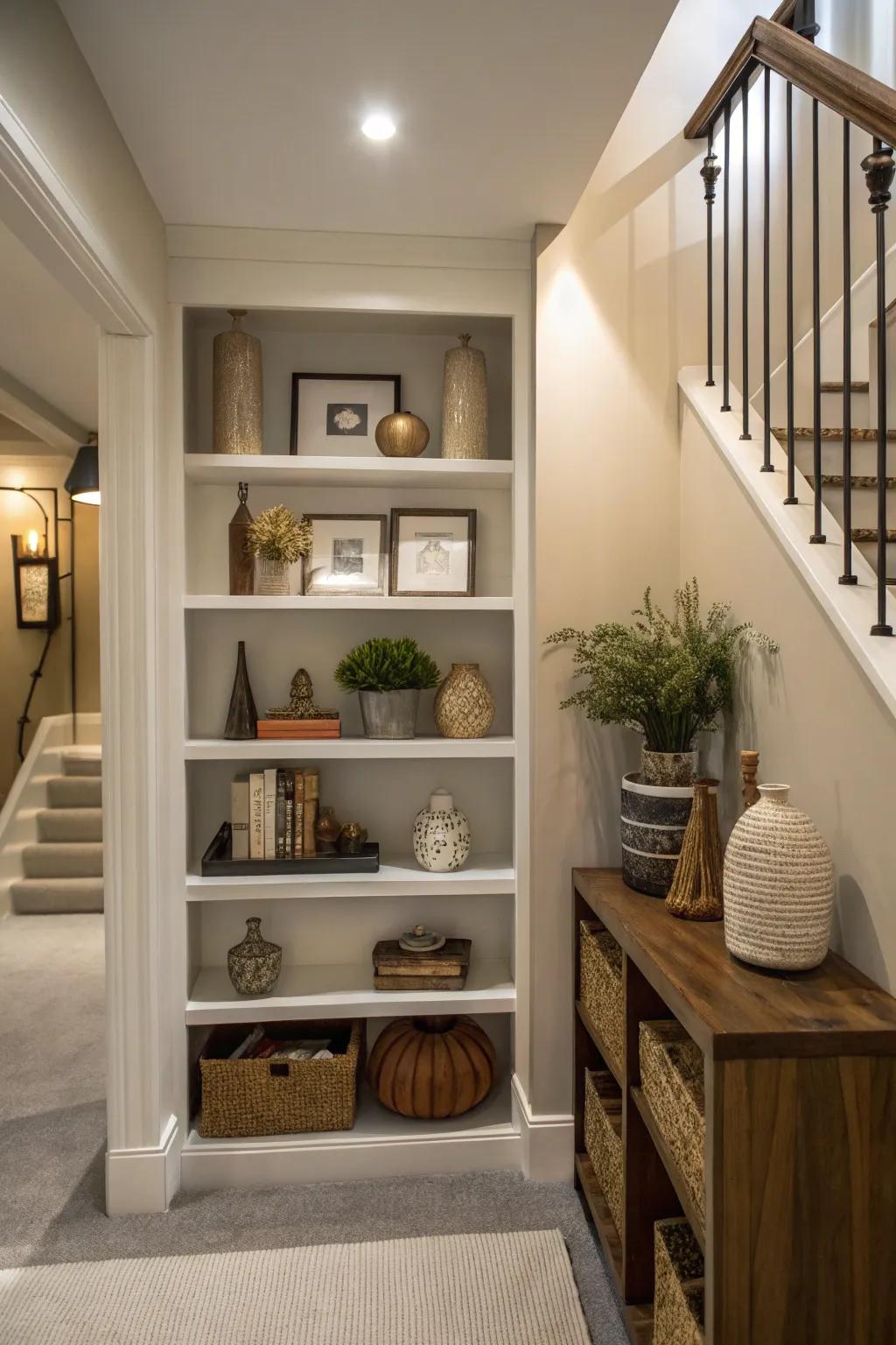 Shelving injects dimension and functionality into modest landings.