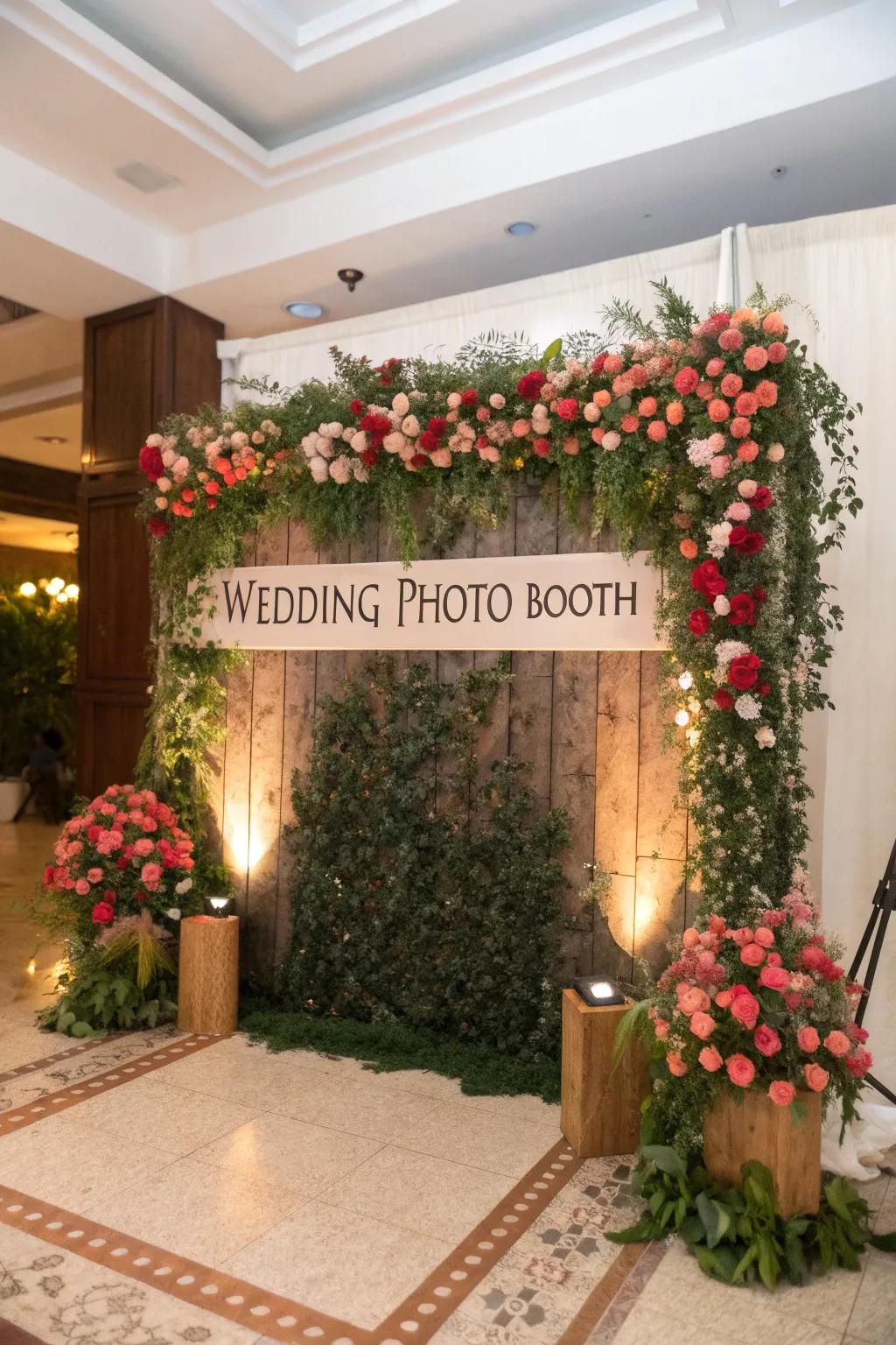 A tailored snapshot booth scene designed for wedding attendees.