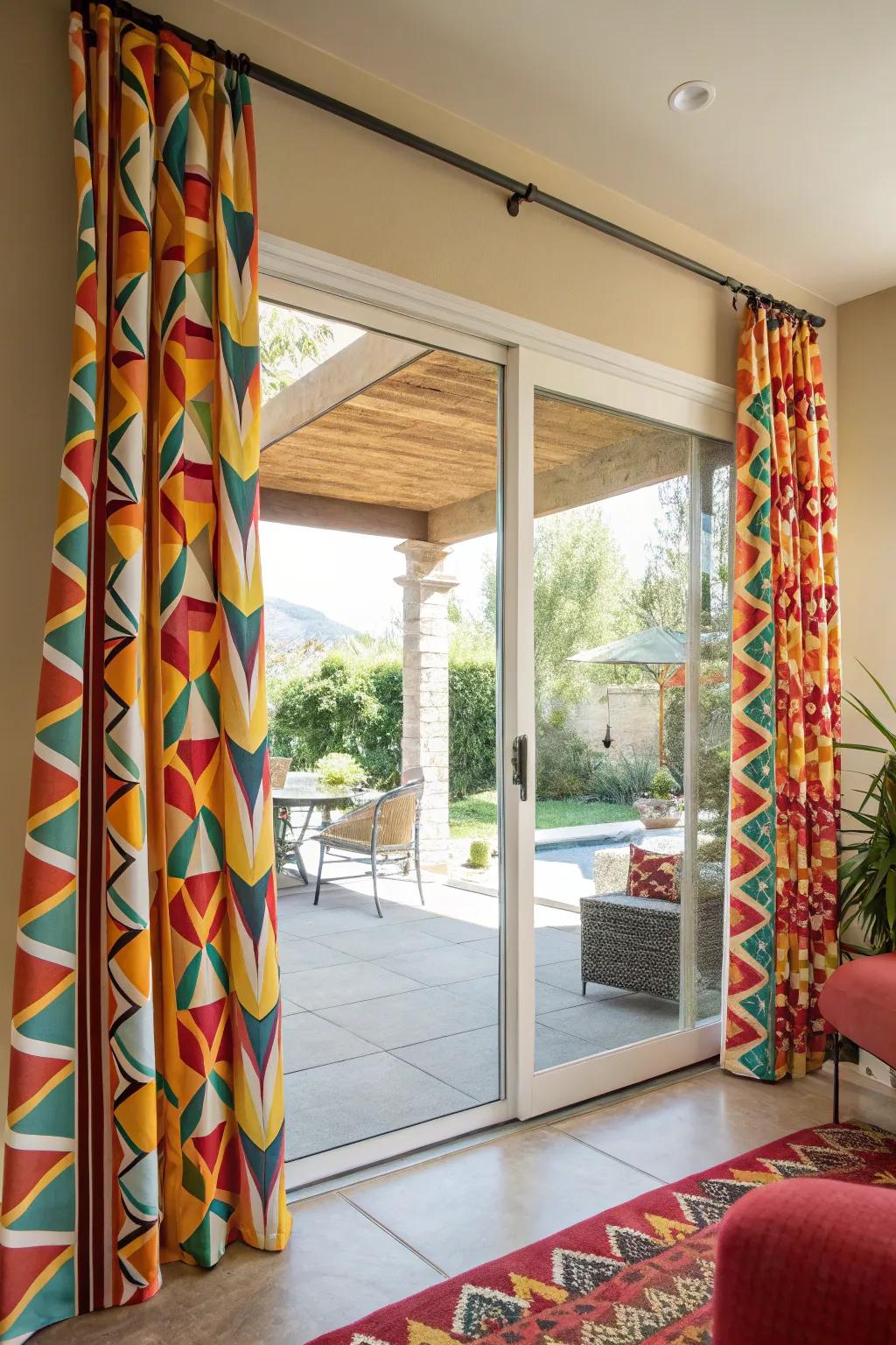 Decorated curtains introducing a lively and decorative touch