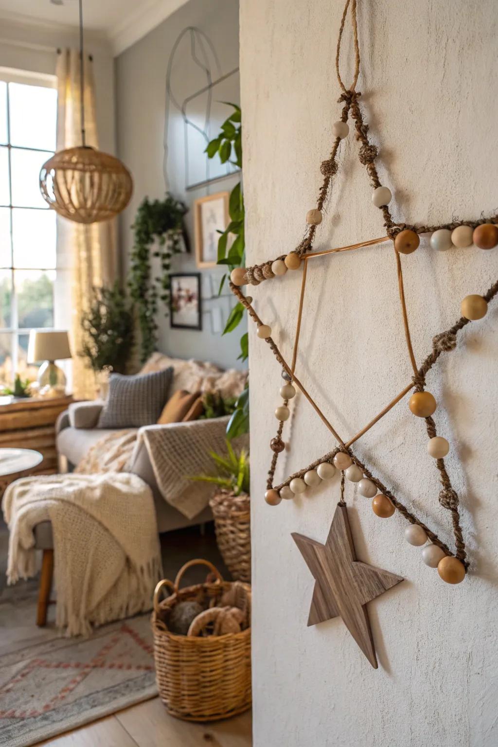 A boho beaded star wreath adds natural charm to your space.