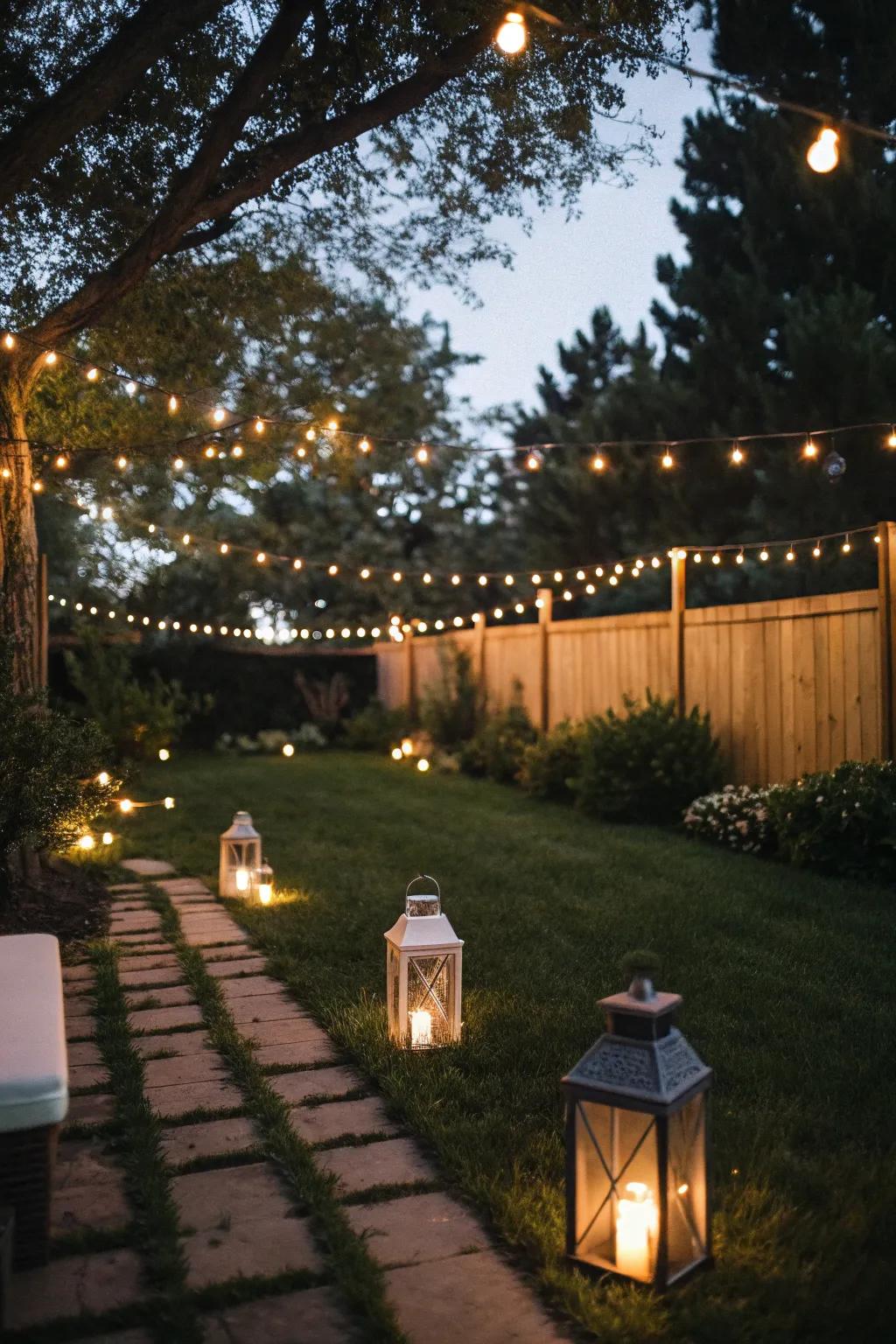 String lights create a magical and inviting ambiance.