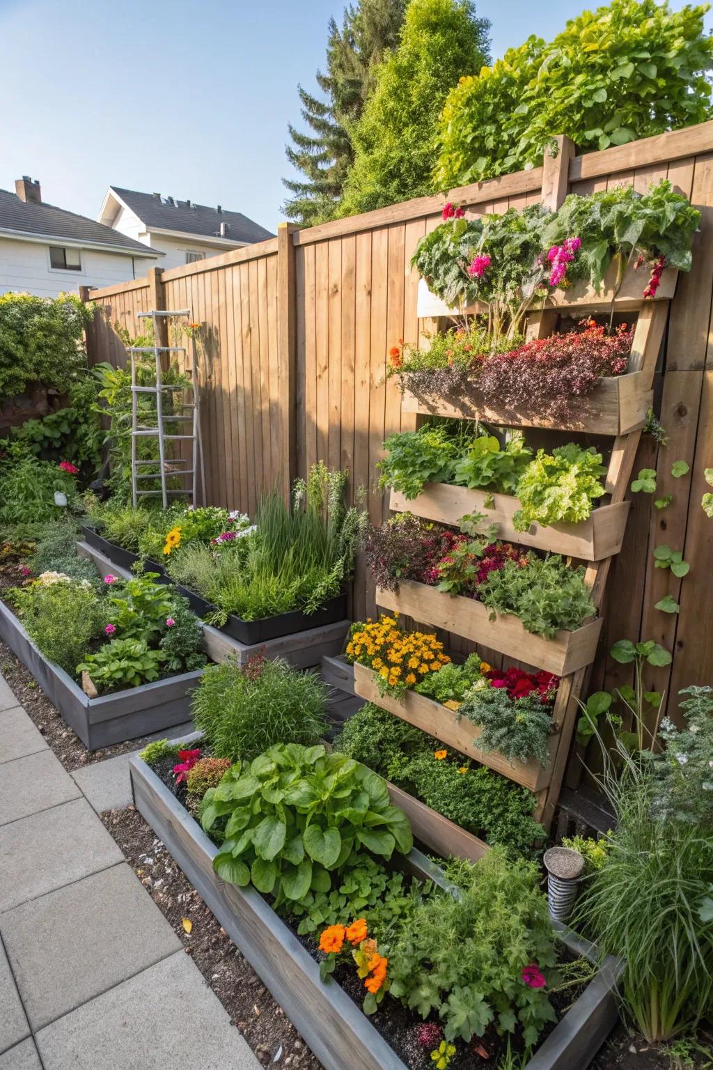 A lavish elevated garden providing space efficiency and privacy.