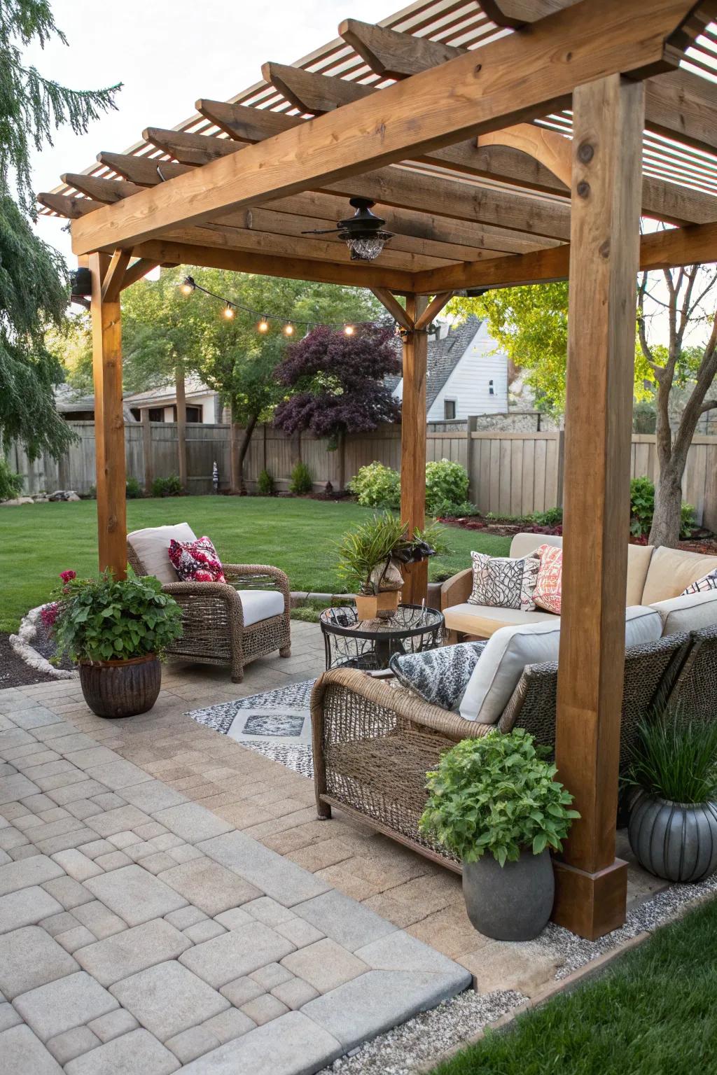 Pergolas offer shade and style, enhancing the comfort of your patio.