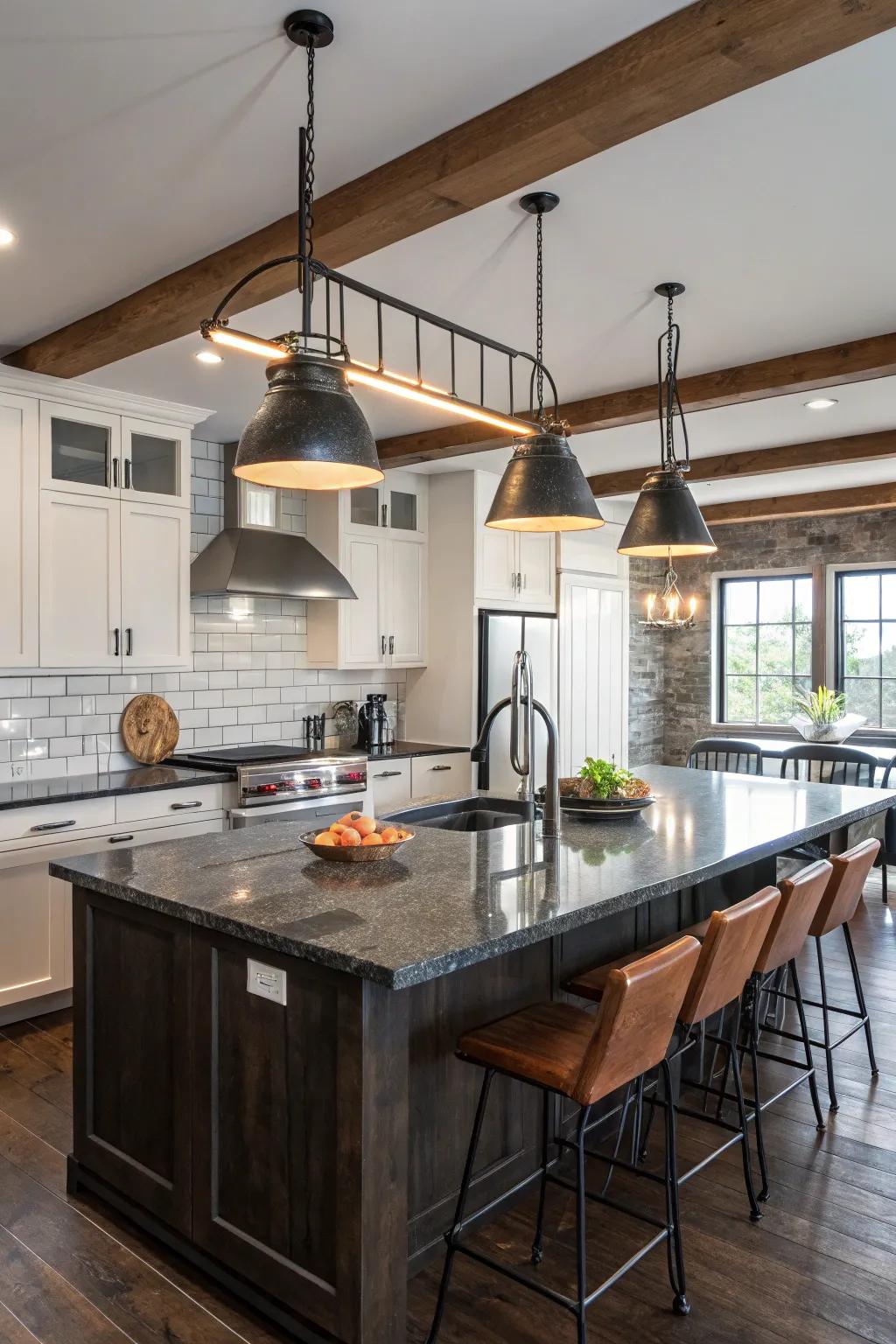 Hanging lights add character and elegance to barn conversions.