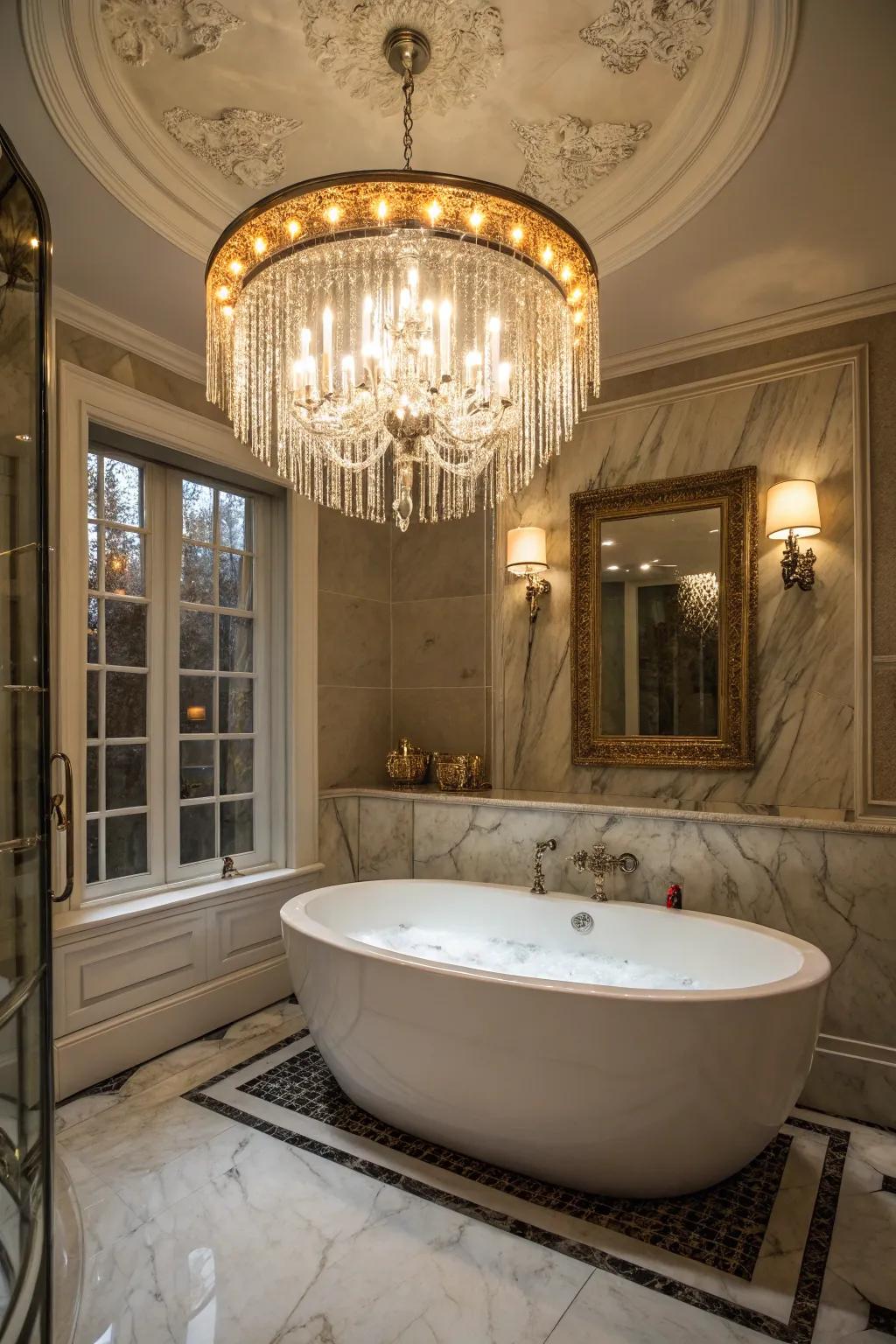Striking lighting introduces a hint of drama to your bathtub environment.