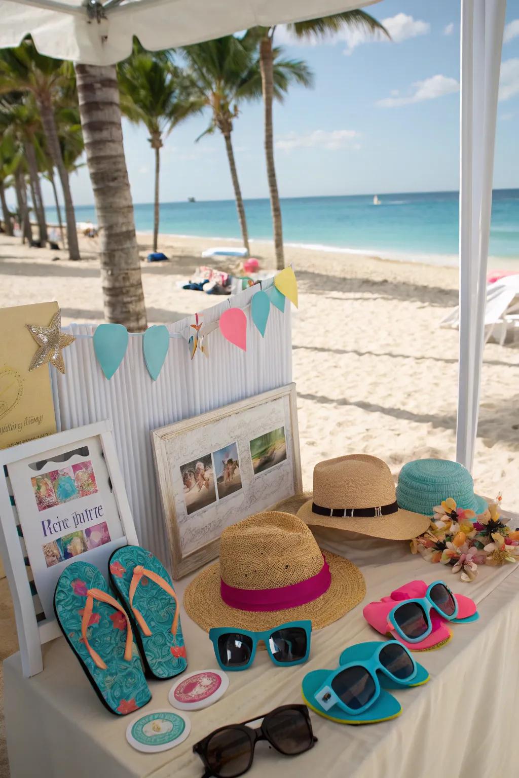 Capture delightful memories with a creatively designed beach photo booth.