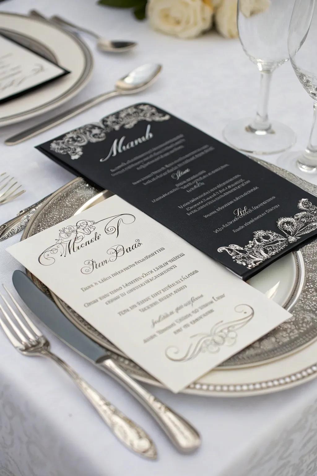Refined paper goods featuring ebony and argent elements.