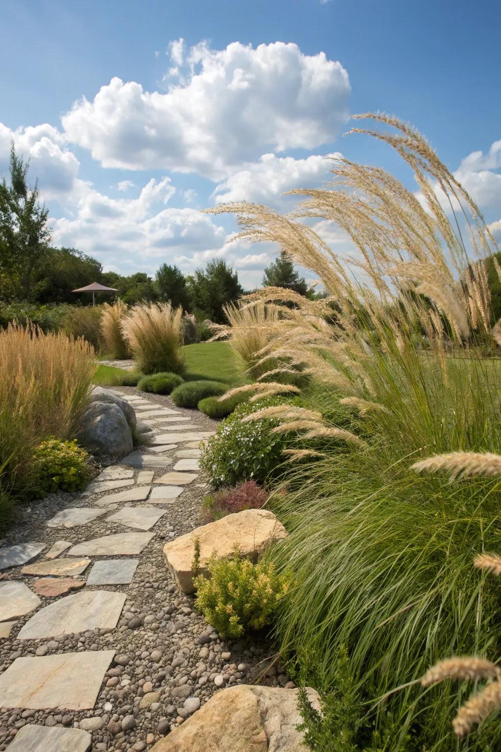 Rock features offer a natural juxtaposition to grasses.