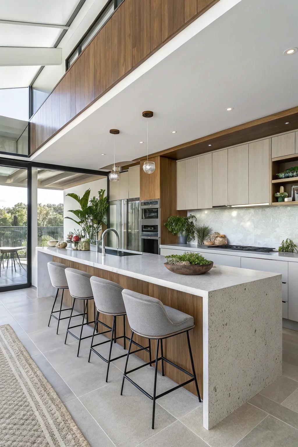 A floating breakfast bar offering a modern twist to kitchen design.