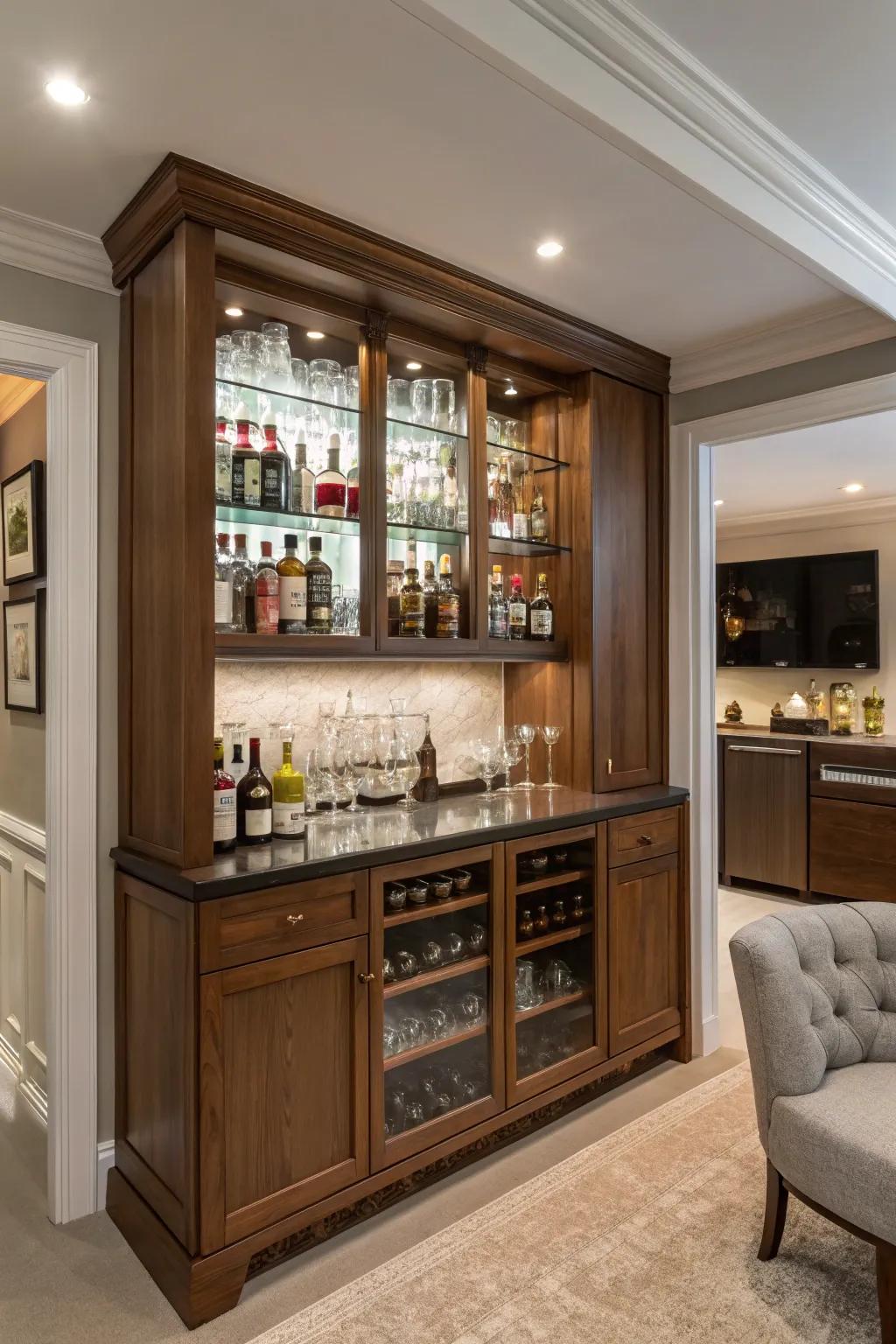 A secluded bar infuses an element of surprise and practicality.