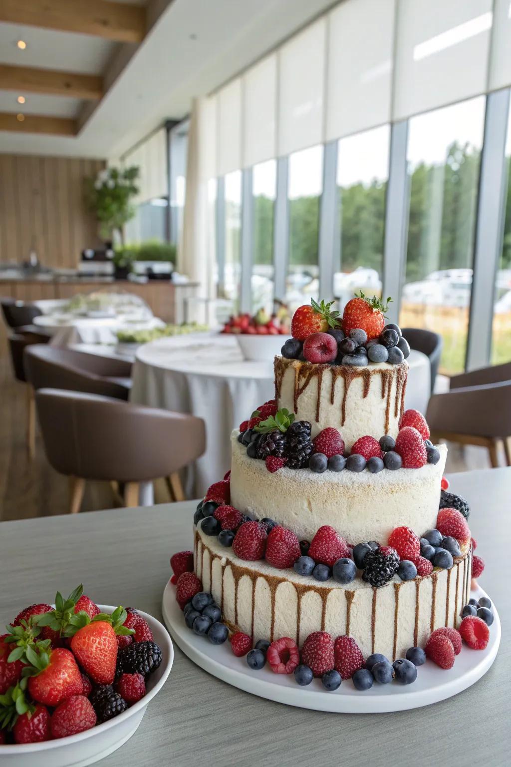 A berry deluge cake is both dramatic and delightful.