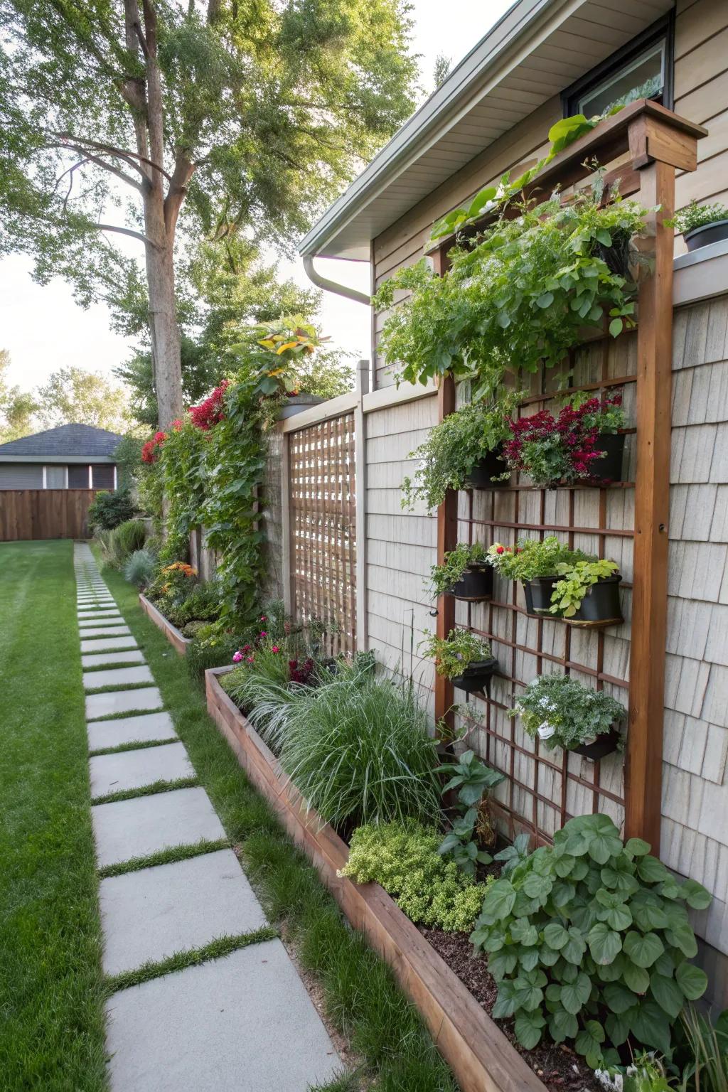 Vertical gardens add height and interest to limited spaces.