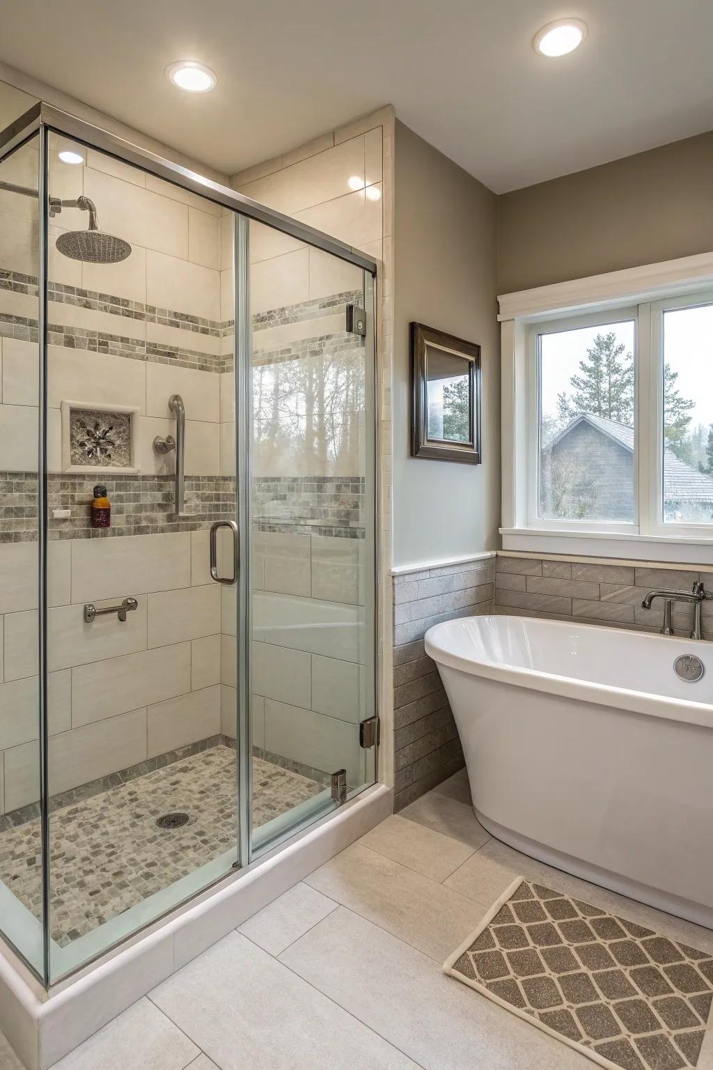 Enjoy versatility with a shower and bathtub combo.