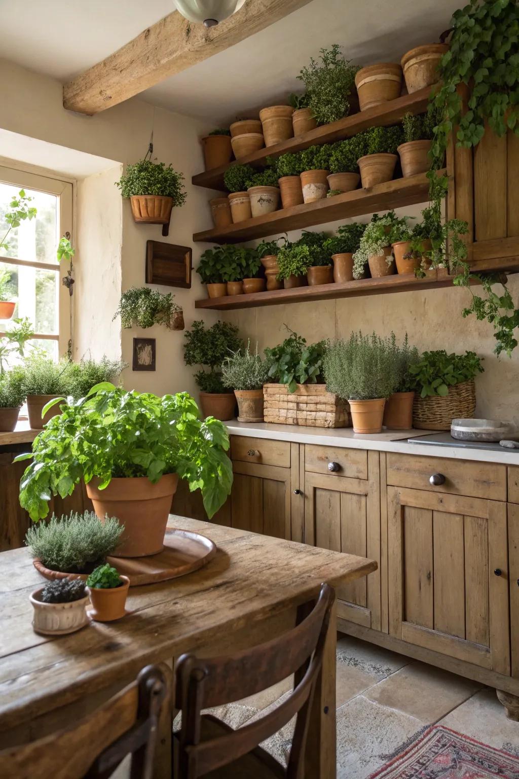 Greenery adds a refreshing touch to this inviting kitchen space.