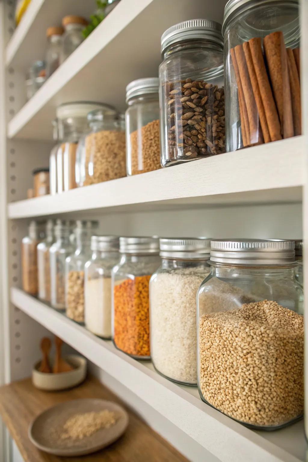 Mason jars provide a versatile and visually appealing storage solution.