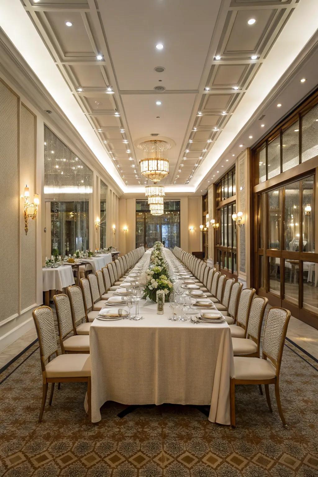 Symmetry in design creates a harmonious and pleasing dining environment.