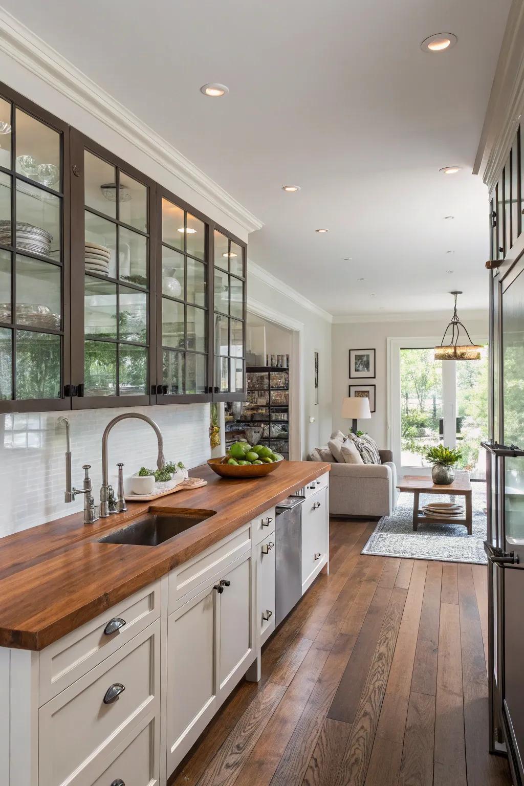 Interconnected spaces gain depth and character from the use of a variety of materials.