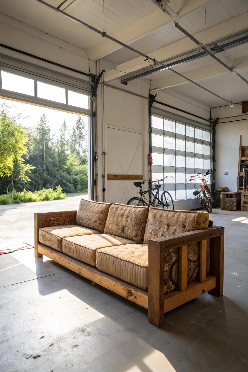 A dual-purpose outdoor seat brings comfort and versatility to your garage.