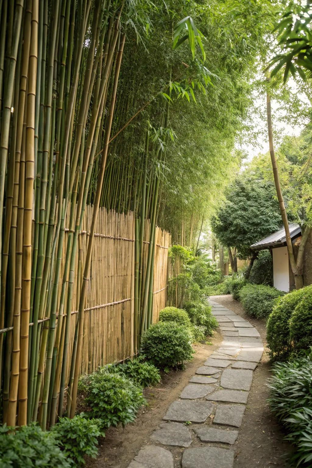 An exotic garden panorama amplified by the refinement of bamboo.