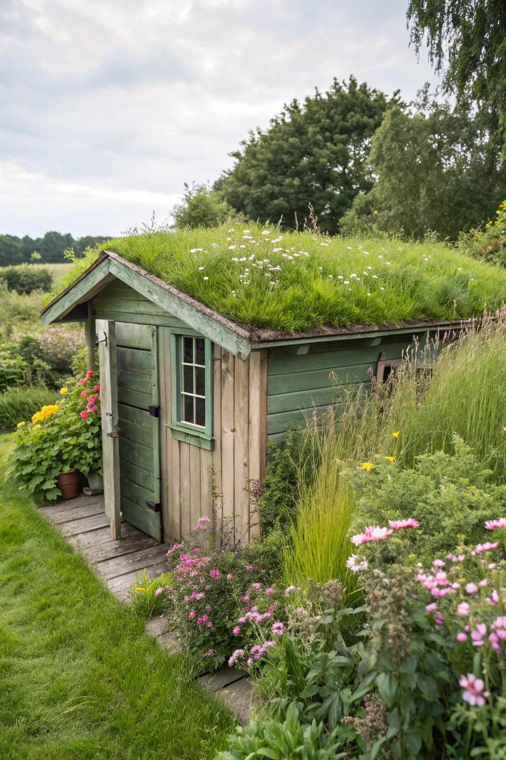 Green roofs add greenery and soften structures.