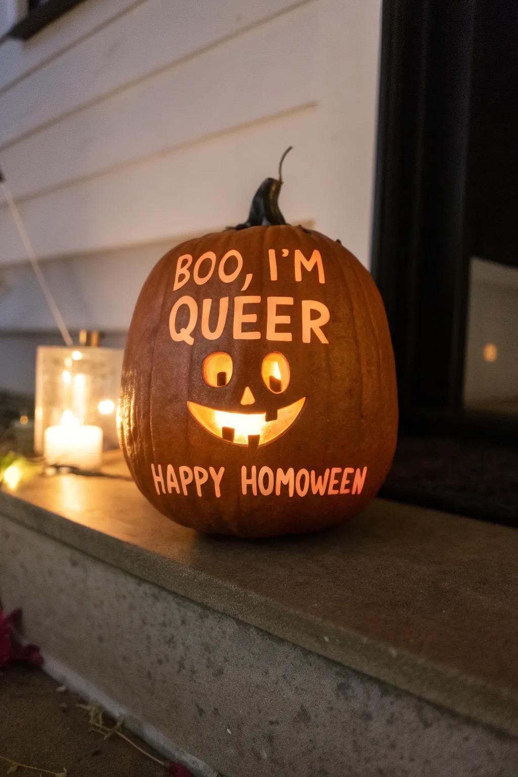 A pumpkin with clever quotations, introducing humor and pride to Halloween festivities.