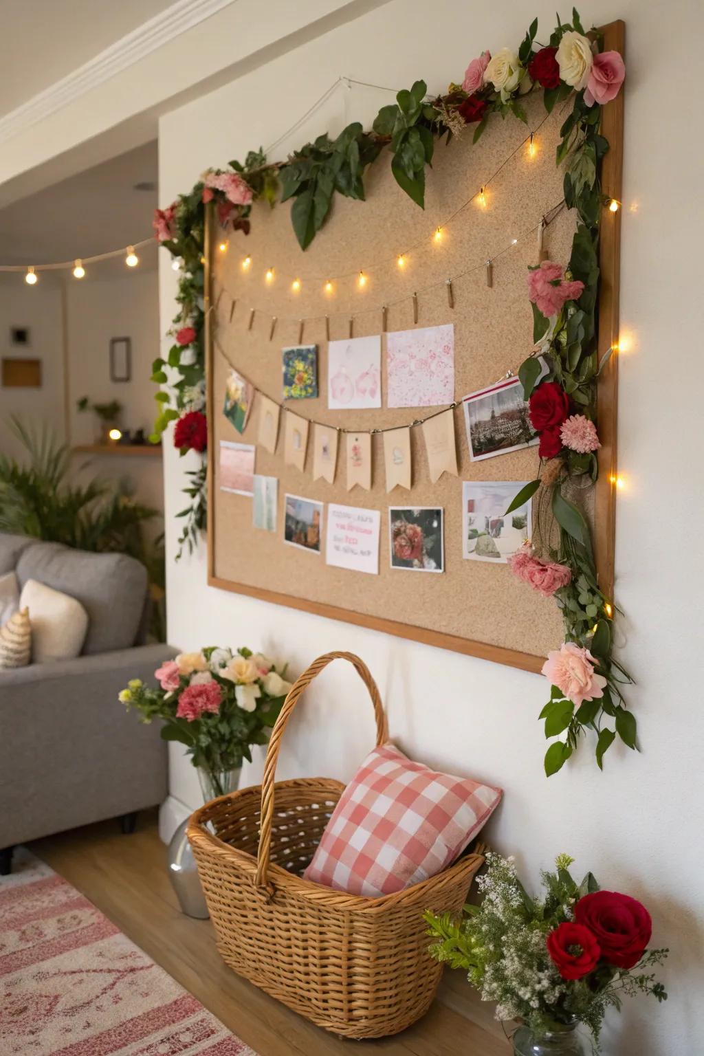 A garden soiree-themed bulletin board radiating a hint of elegance.