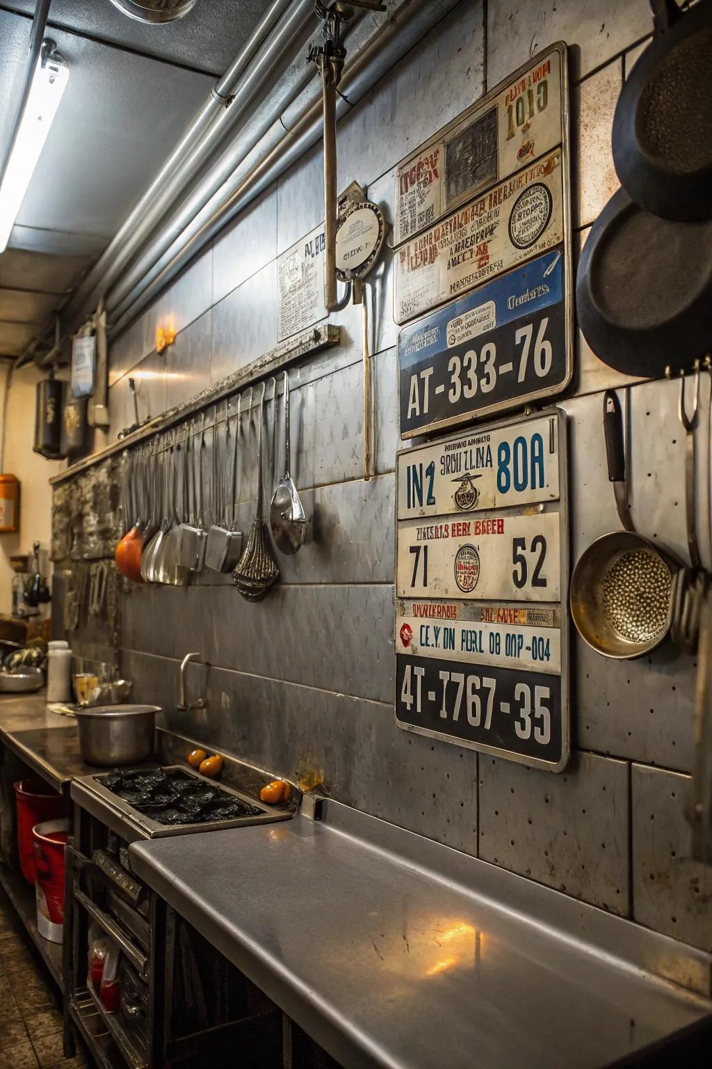 Achieve an industrial chic look with a license plate wall.