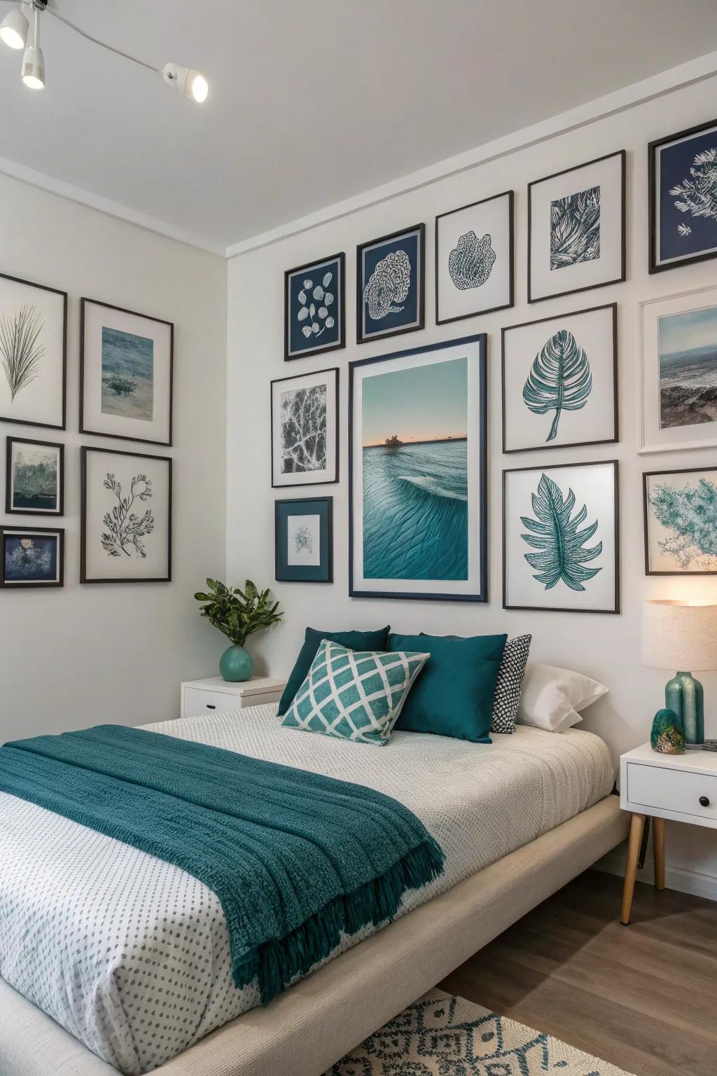 A display wall gives color coherence while adding personality.