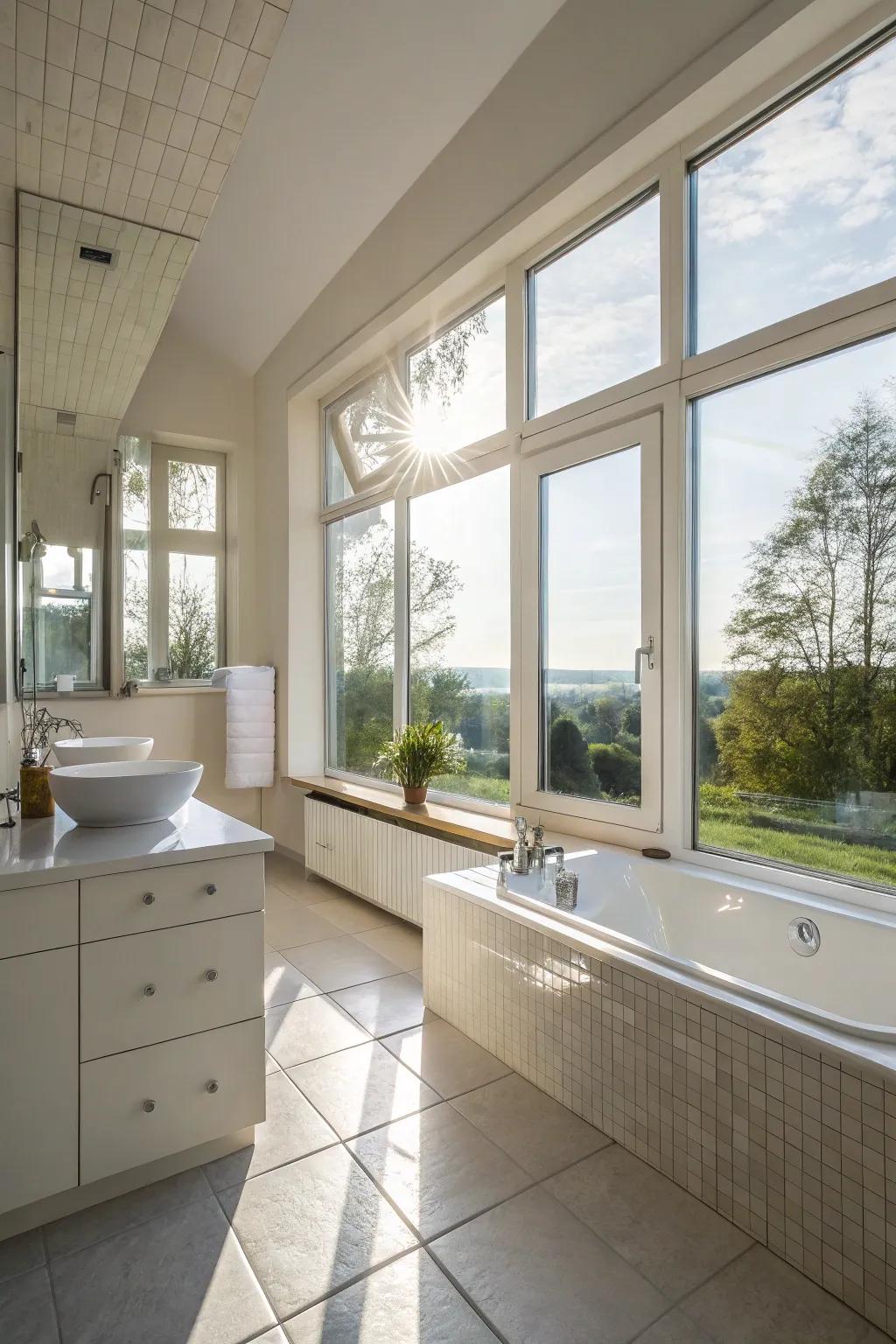 Natural light enhances the neutral tones in this bathroom.