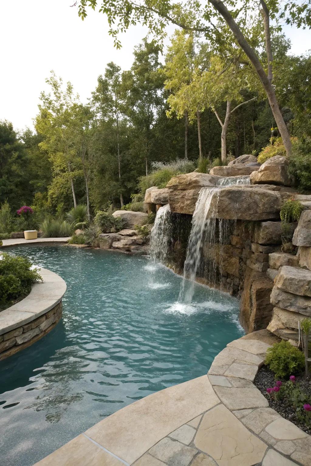 Enhance tranquility with a poolside water feature.