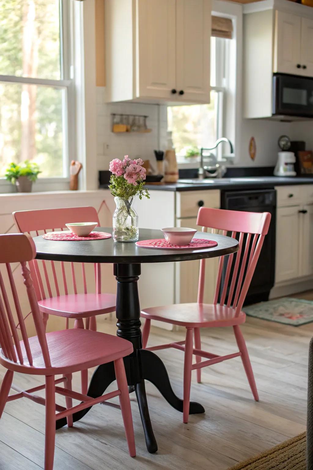 A harmonious dining area that complements the kitchen's color palette.