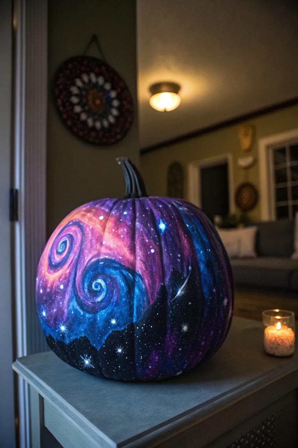 Transform your pumpkin into a personal universe with interstellar designs.