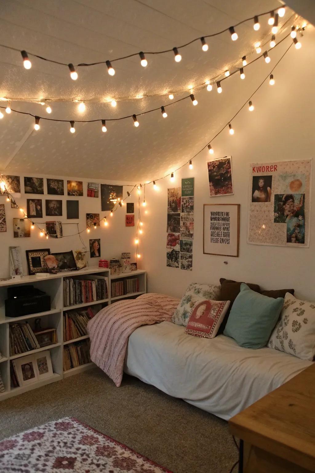 Ambient lighting transforms a room into a cozy retreat.
