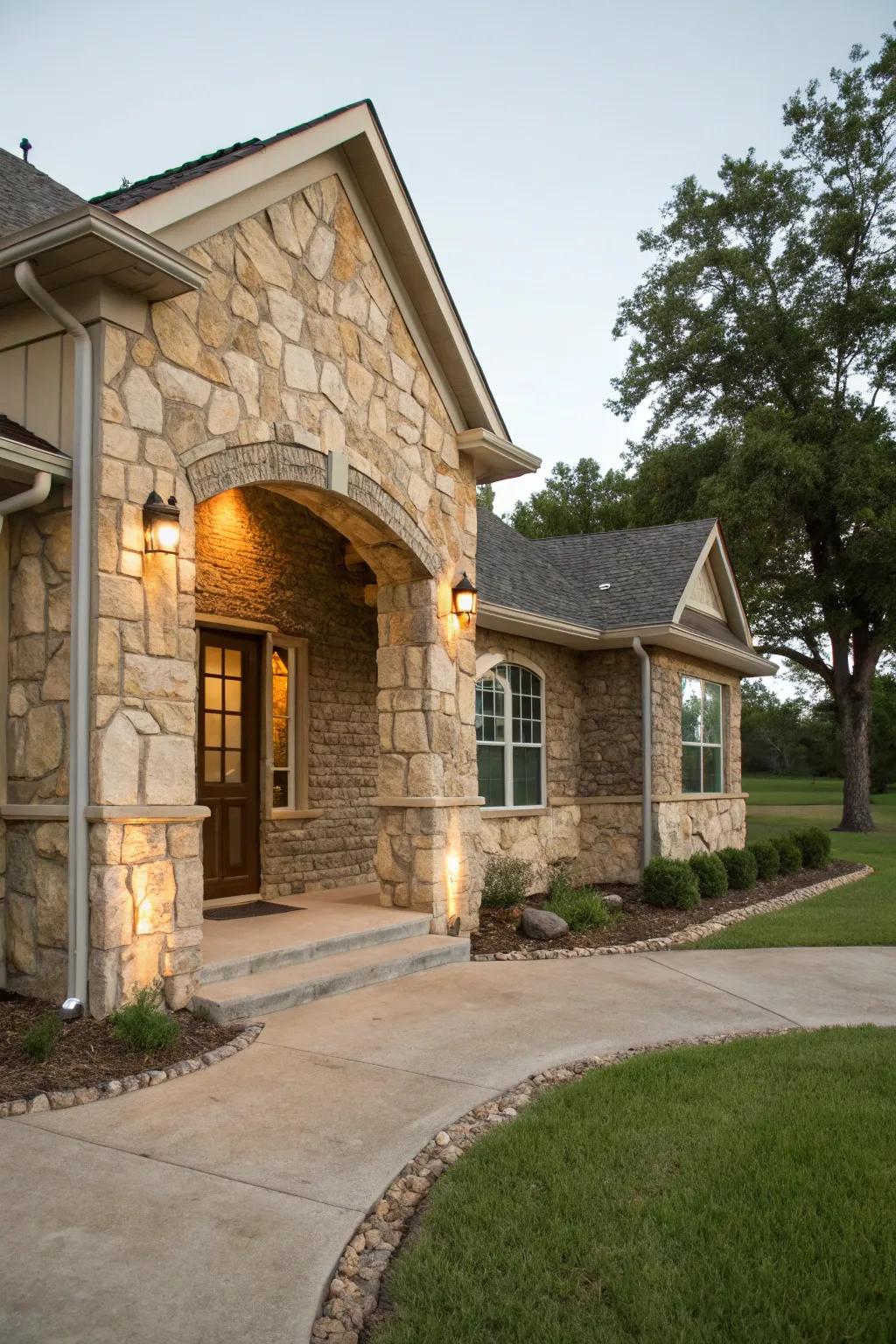 Unaltered stone detailing enriches exteriors with elegance.