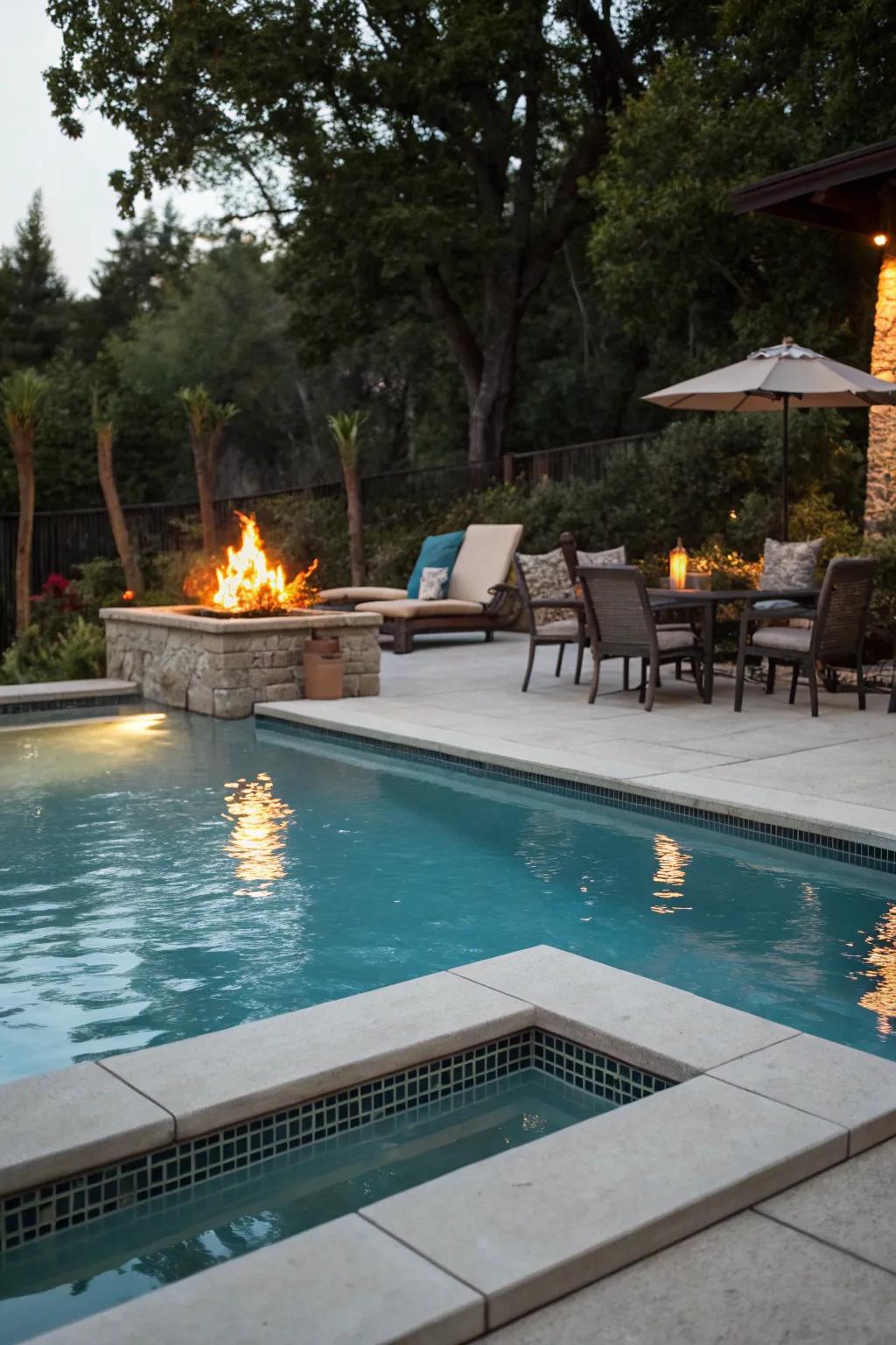 A blaze pit injects warmth and cultivates a cozy social hub.