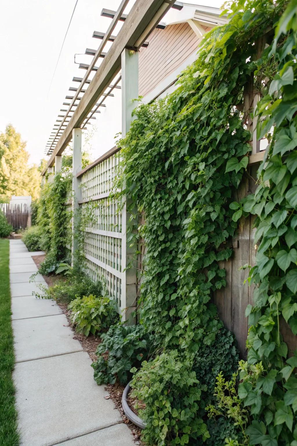 A green wall transforms a plain side yard into a lush oasis.