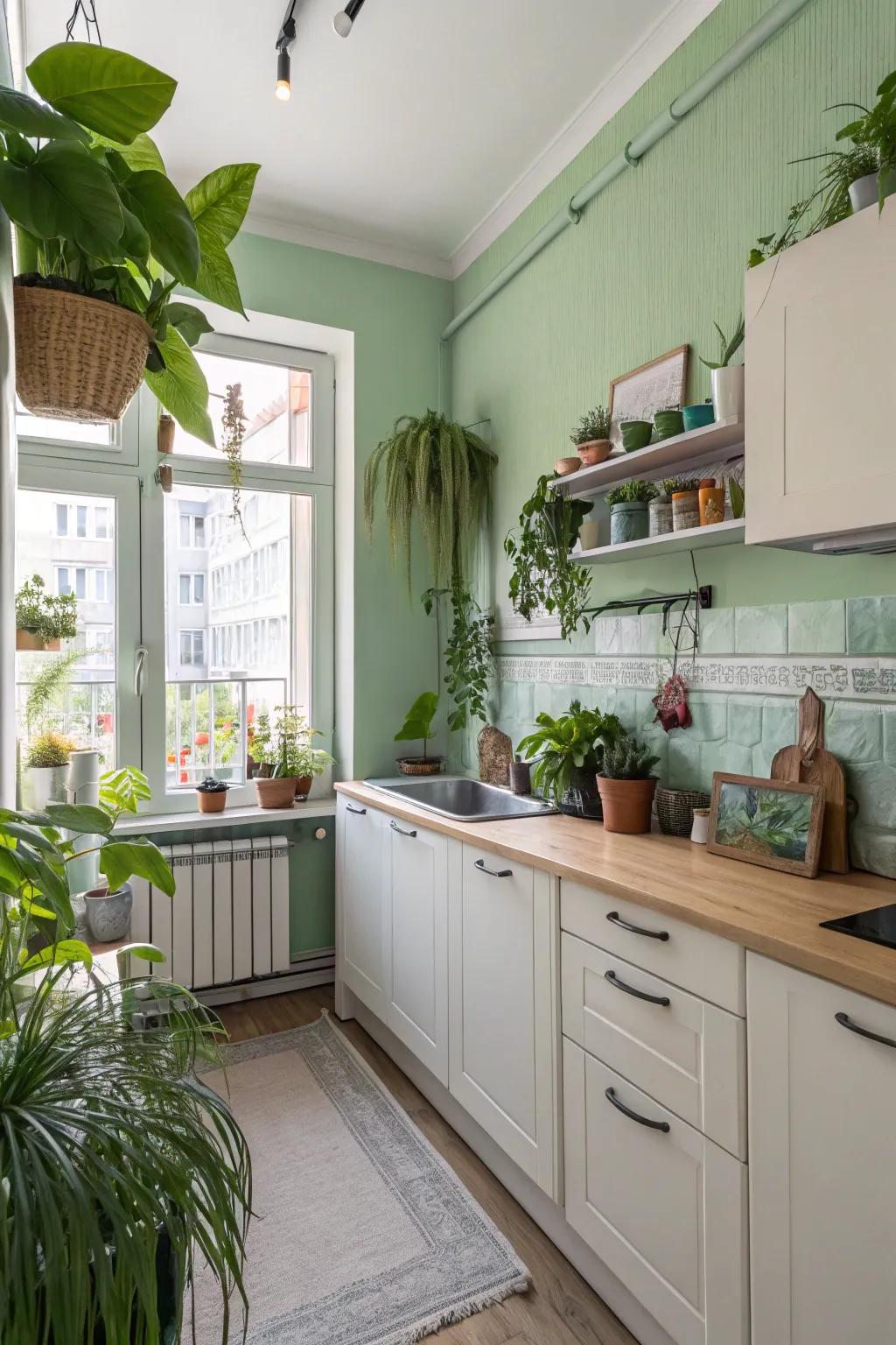 Verdant hues bring a revitalizing touch to cooking spaces.