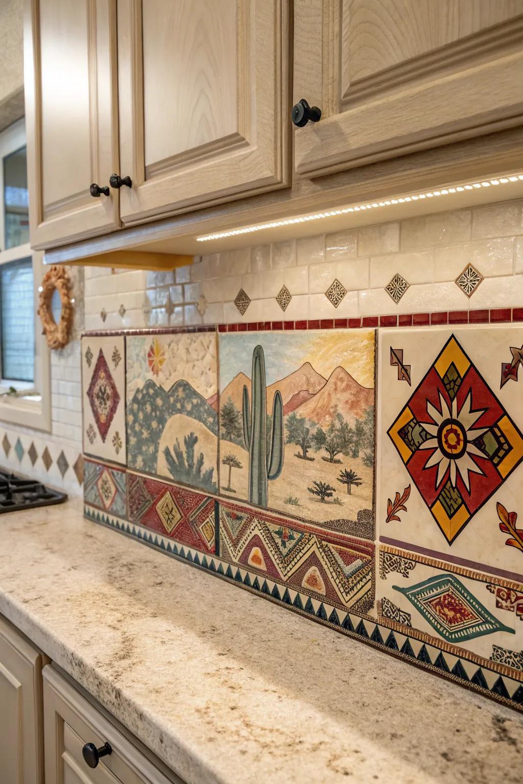 Ornamental slab additions turn your backsplash into a cultural canvas.