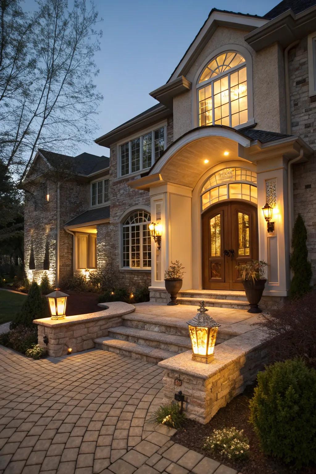 Elegant illumination accentuates your primary gateway's structural features.