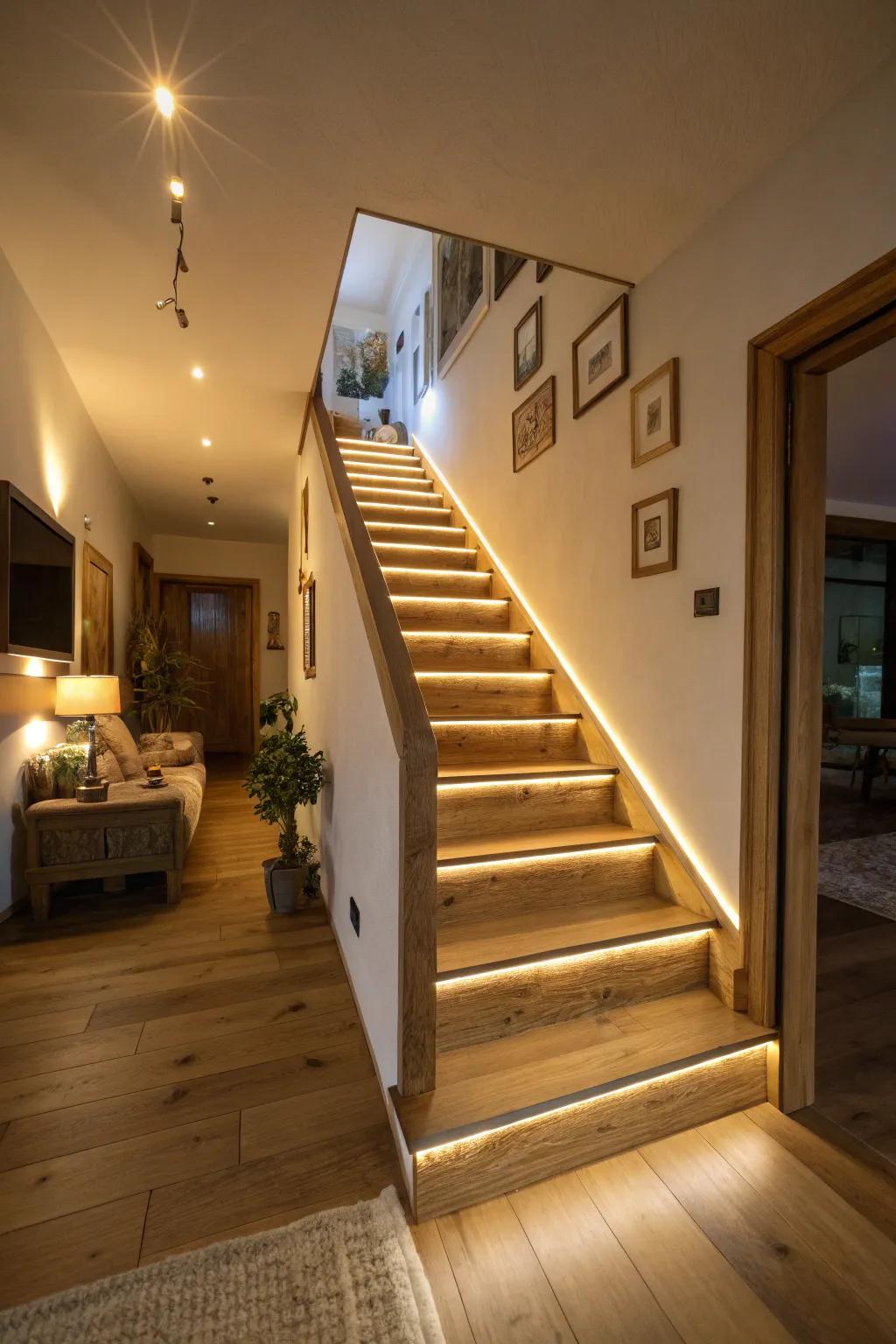 Strategic lighting can contribute a cozy and inviting ambiance to your stairway.