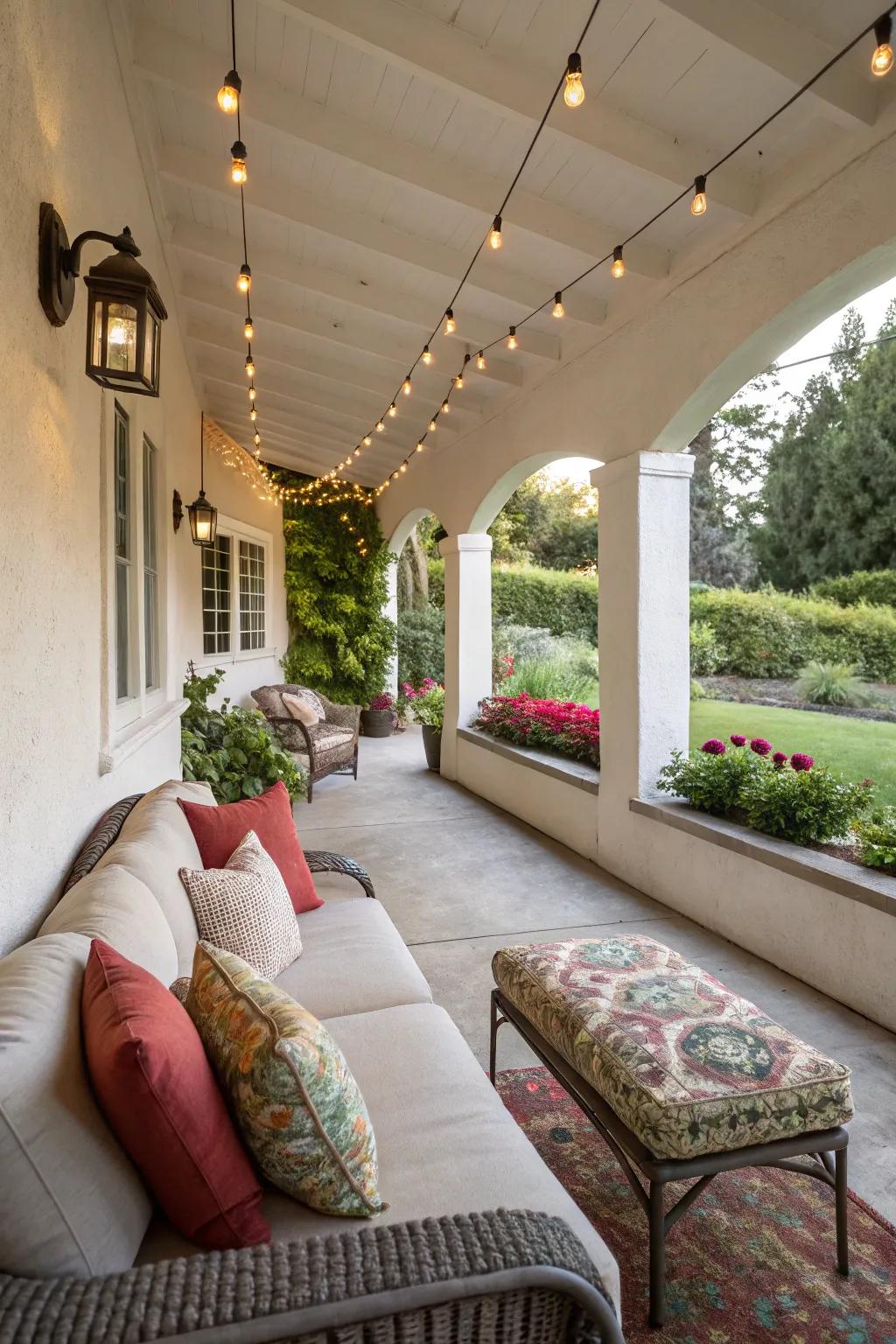 A sheltered porch enables year-round outdoor enjoyment.