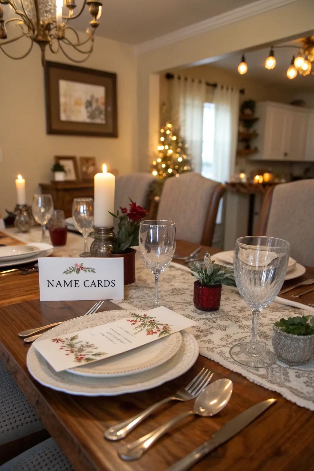 A personalized table arrangement showcasing custom name tags.