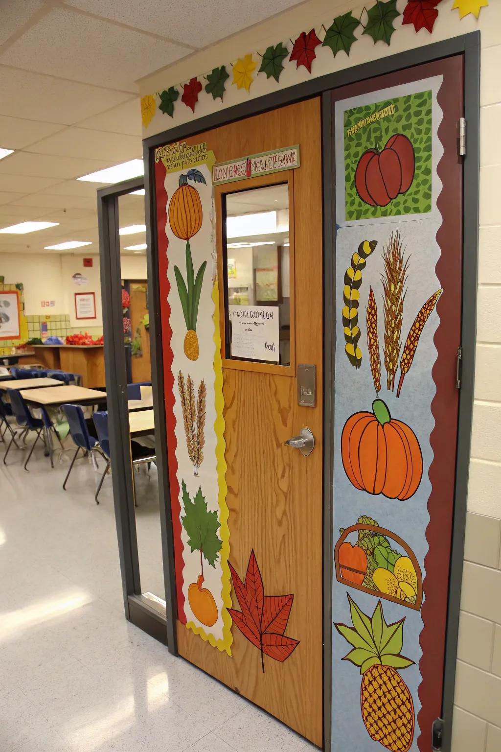 A harvest bounty door display, celebrating the season’s abundance.