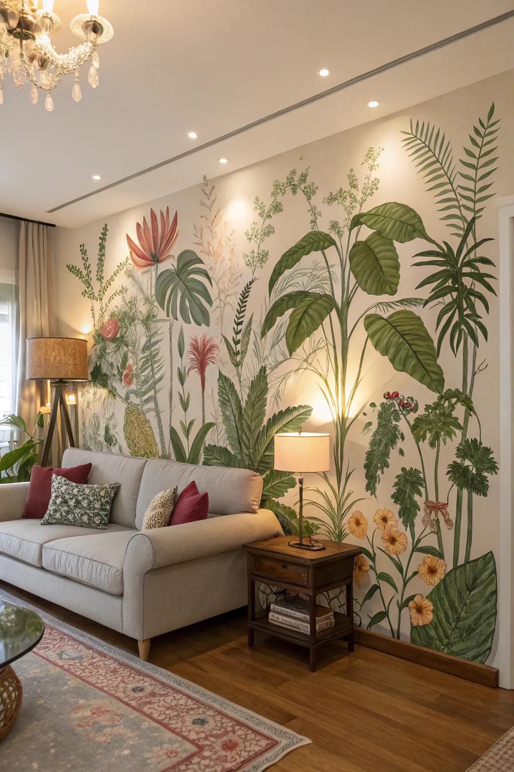 Transform your living space with a lush botanical mural.